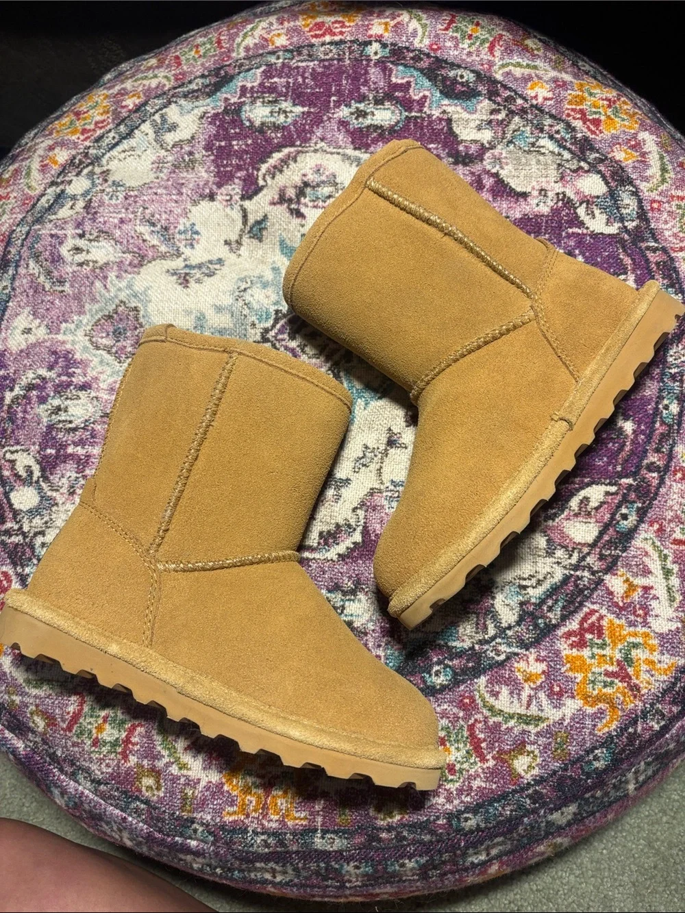 BEARPAW Girls Slip On Shearling-Lined Boot - Chestnut, Size 1